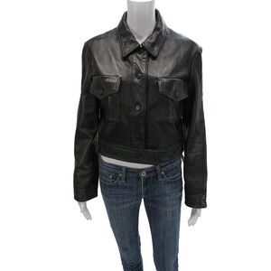 Zara Women Linen Motorcycle Jacket Black Collared Button Size S